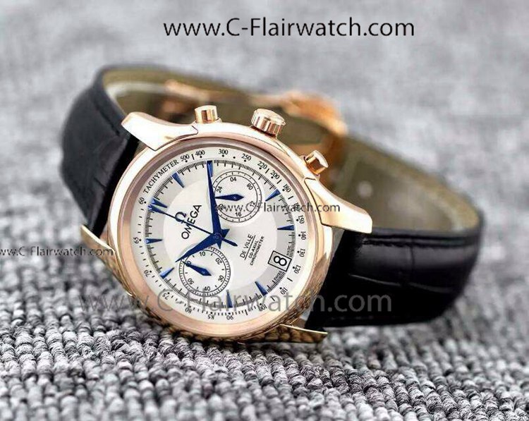 NEW De Ville Omega Replica Mens Watch Rose Gold Black Band
